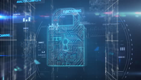 animation of online security padlock with data processing