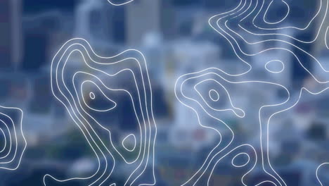 animación de isohypses sobre el distrito financiero borroso de la ciudad