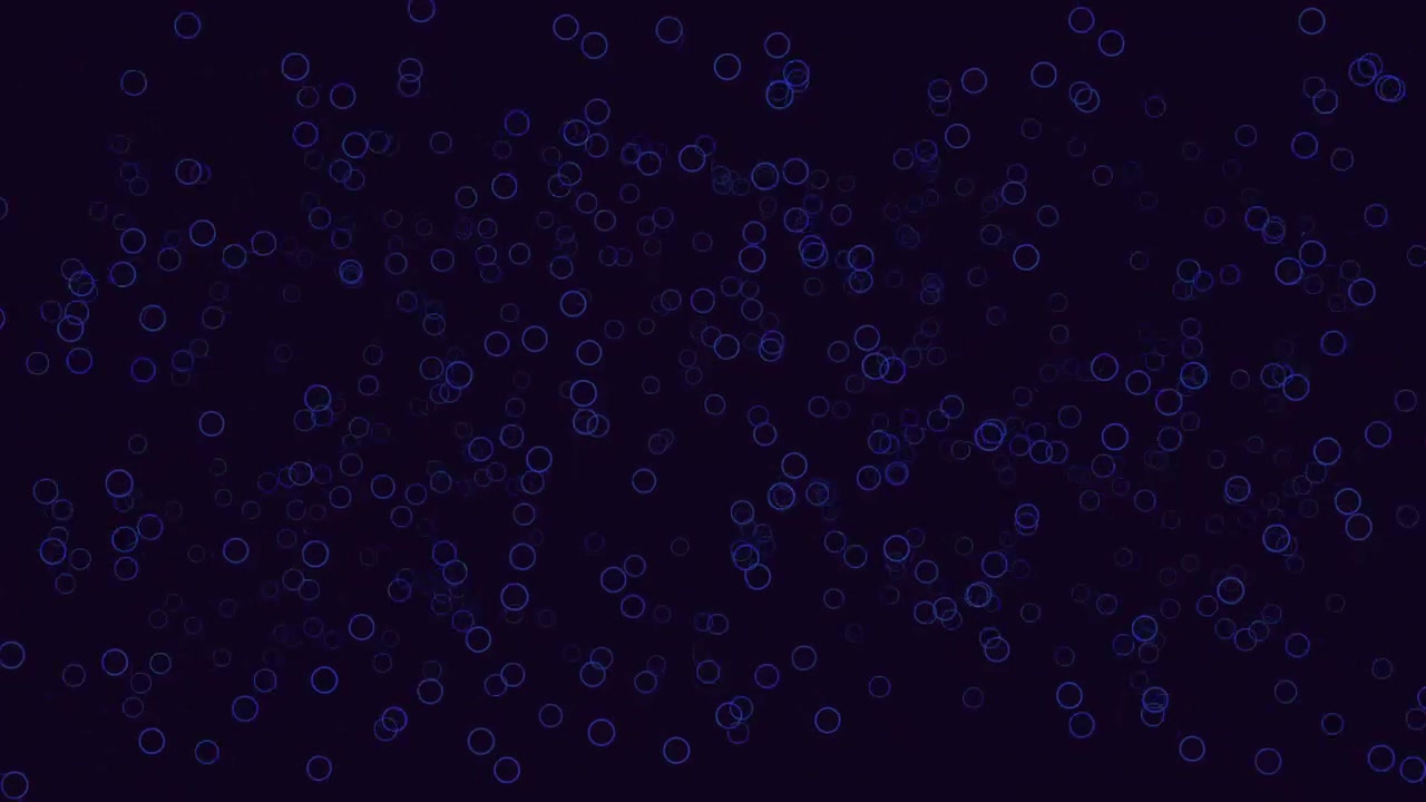 Abstract blue bokeh circles floating on dark purple background, seamless footage