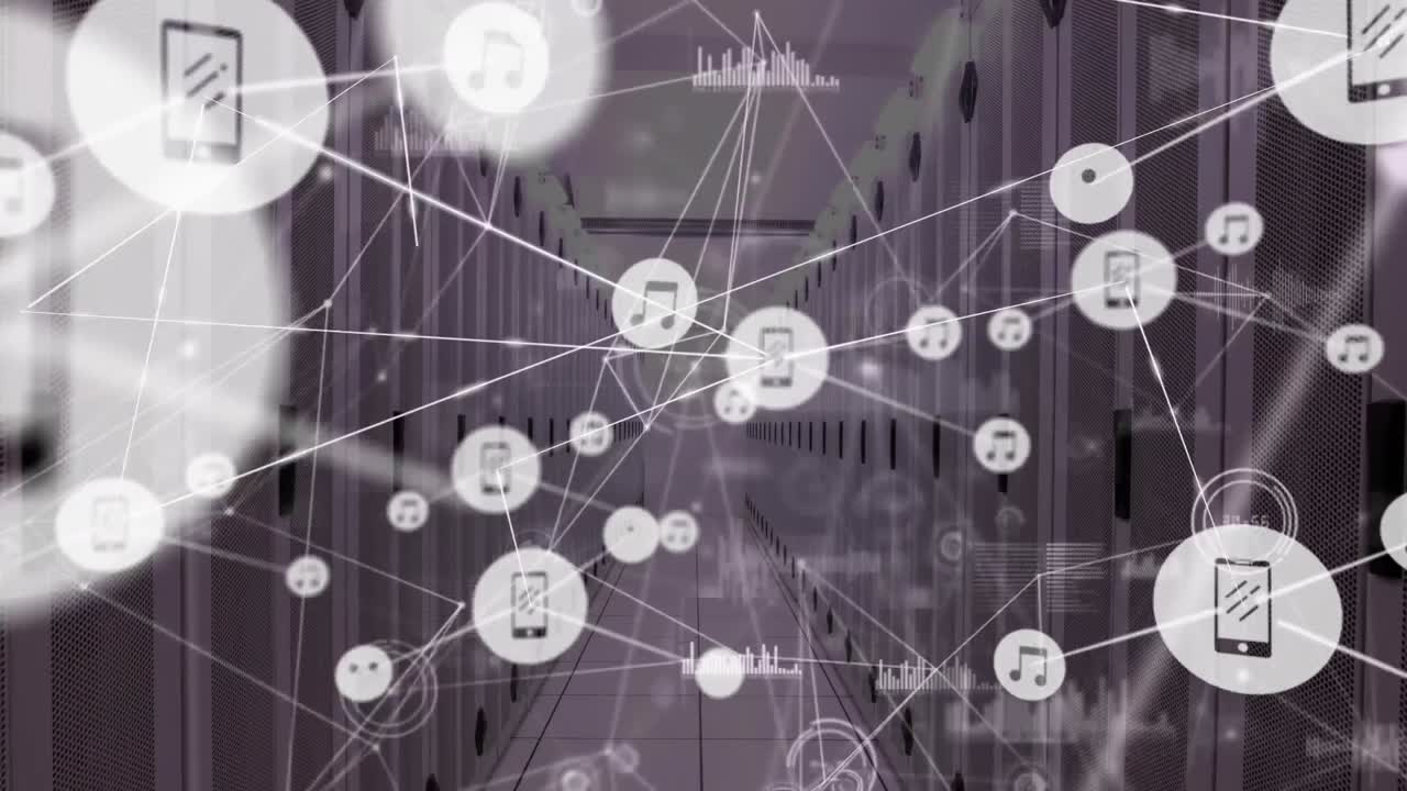 Animation of network of connections over server room