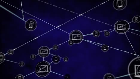 Animation-of-network-of-connections-with-icons-over-blue-background