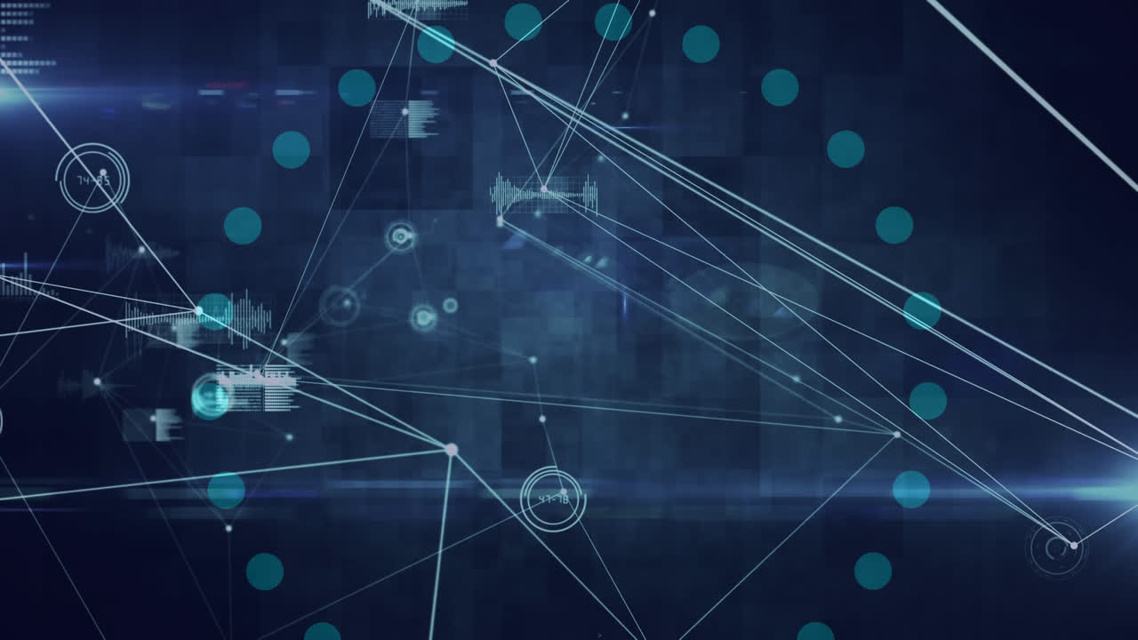 animación digital de la red de conexiones contra el procesamiento de datos en fondo azul
