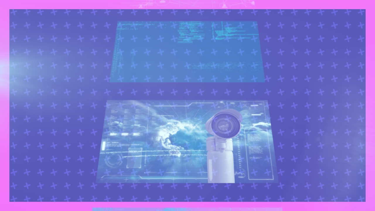 animación del procesamiento de datos sobre un fondo rosa y negro