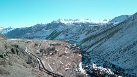 road-The-El-Yeso-reservoir,-Cajon-del-Maipo,-country-of-Chile