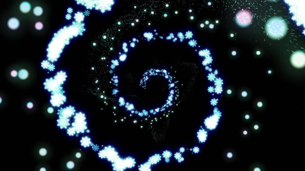 Swirling Blue Light Particles Forming a Spiral on Black Background