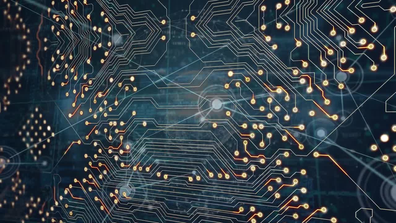 연결과 디지털 화면을 통해 집적 회로의 애니메이션