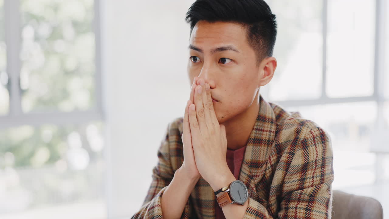 사업, 스트레스, 아시아 남자 생각