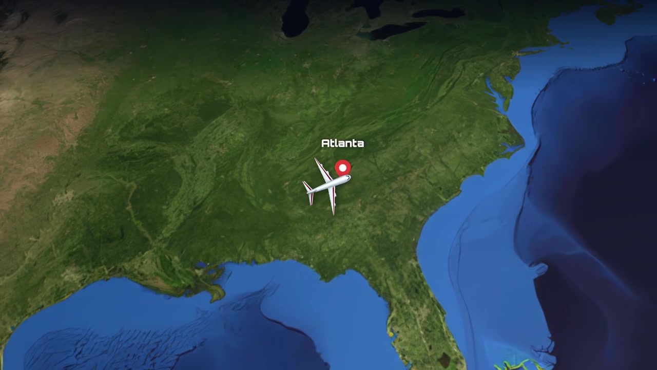 Animated Flight Path Map from Melbourne to Atlanta