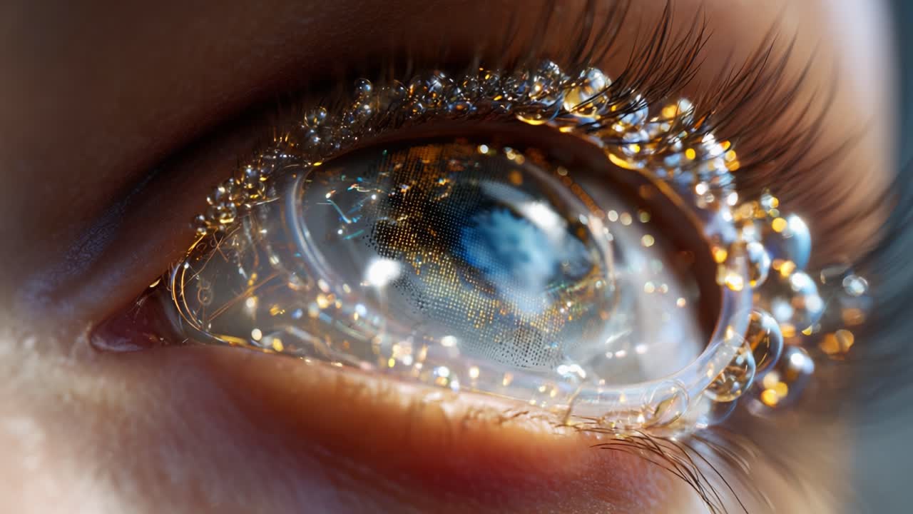 Captivating Macro View of an Eye with Intricate Reflection and Bubbles, Highlighting the Beauty of Human Anatomy and Environmental Elements Through the Lens of Detailed Photography