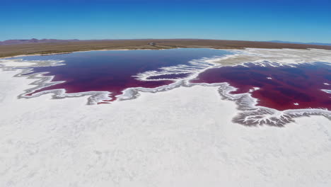 aerial view of a red salt lake