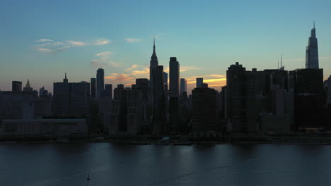 crisp panoramic shot of the legendary manhattan skyline right at sunset