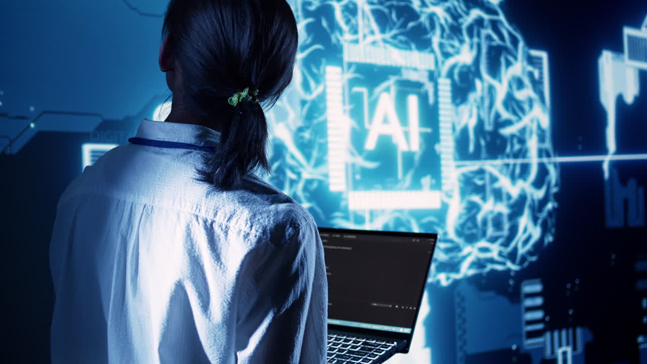 un especialista ejecuta código en el centro de datos.