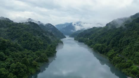 arial view, a drone shot above the river