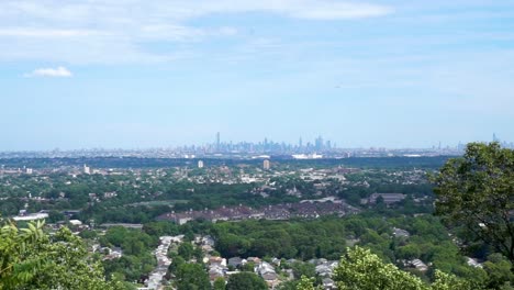 aerial view of a city skyline on a summer day