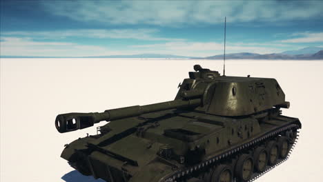 military tank in the white desert