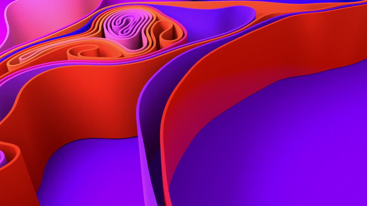 Vibrant abstract background of colorful pink orange blue purple ribbons flowing and undulating in a seamless loop. Modern dynamic motion graphic