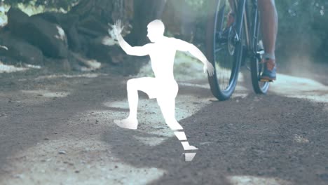 Animation-Der-Silhouette-Eines-Mannes-über-Einem-Kaukasischen-Mann,-Der-Fahrrad-Fährt