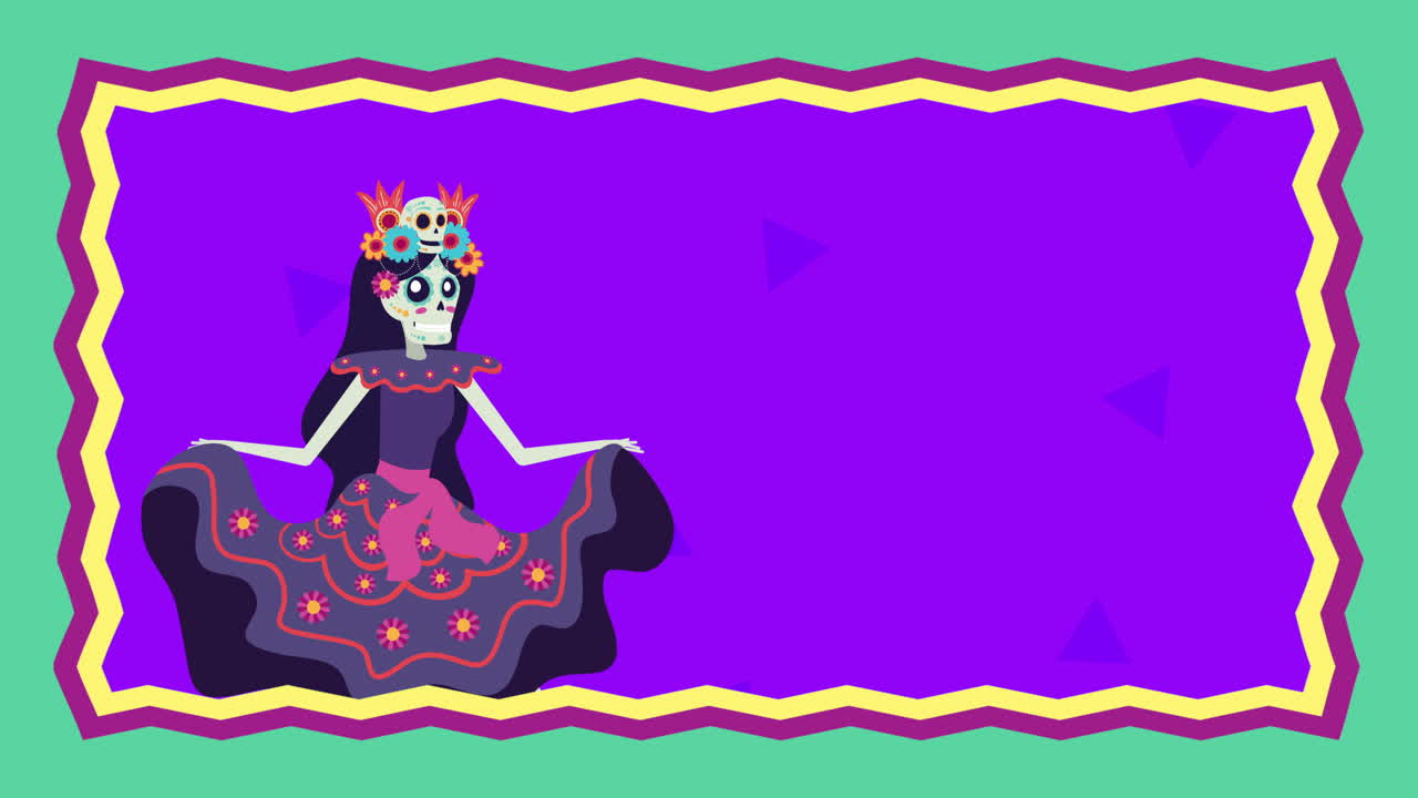 animación viva mexico con el personaje de danza del cráneo de catrina
