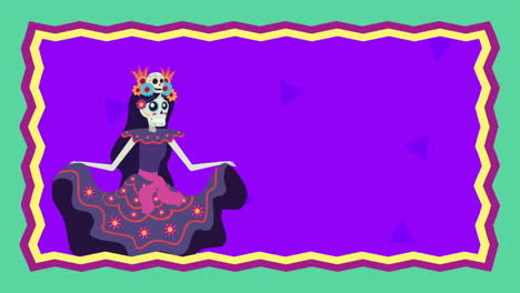 animación viva mexico con el personaje de danza del cráneo de catrina