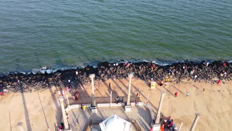 arial view of mahatma gandhi statue and rock beach of pondicherry