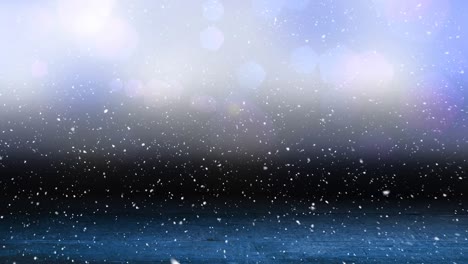 animation of snow falling over spots of light with copy space and wooden boards