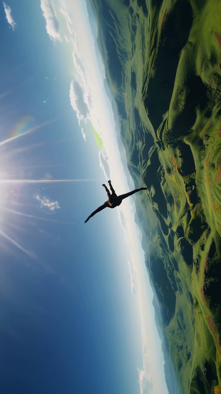 Skydiving over a beautiful valley