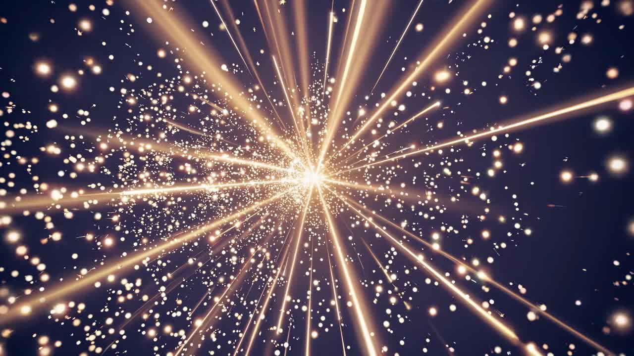 Esplosione dinamica di raggi di luce in stile cosmico, catturata da un’angolazione della camera centrale