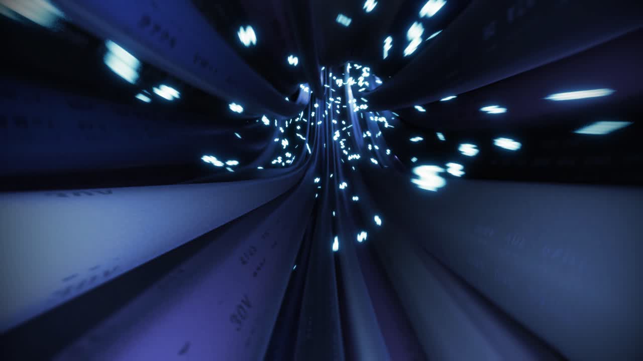 Wires cables dollar sign fly through data internet power circuit fiber 4k