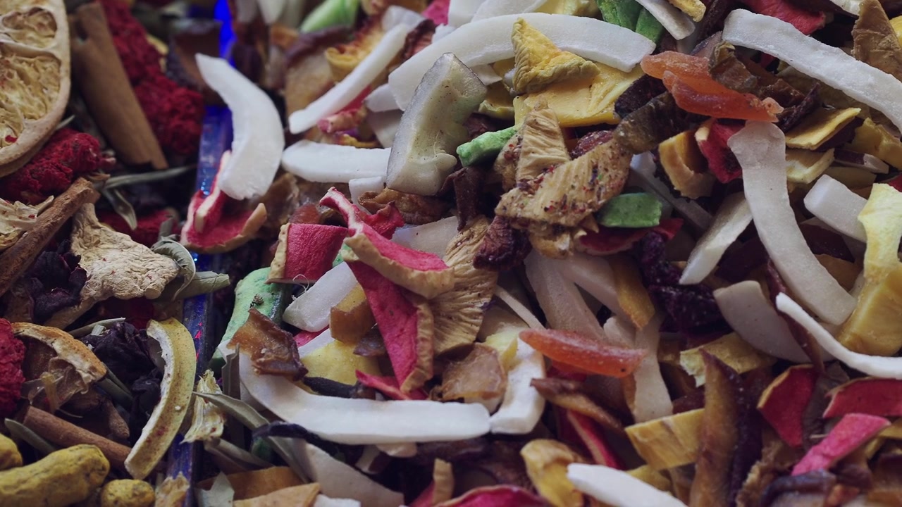Close-up of Colorful Dried Fruits and Spices for Herbal Tea