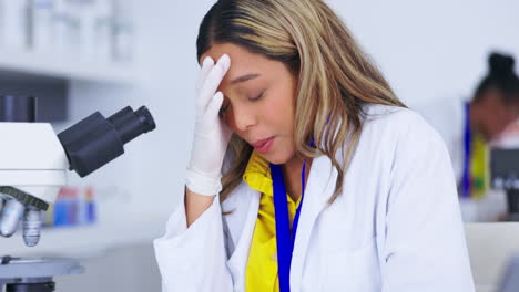 Science,-stress-and-microscope-with-a-doctor-woman