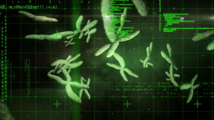 Animation of dna helix spinning and medical data processing