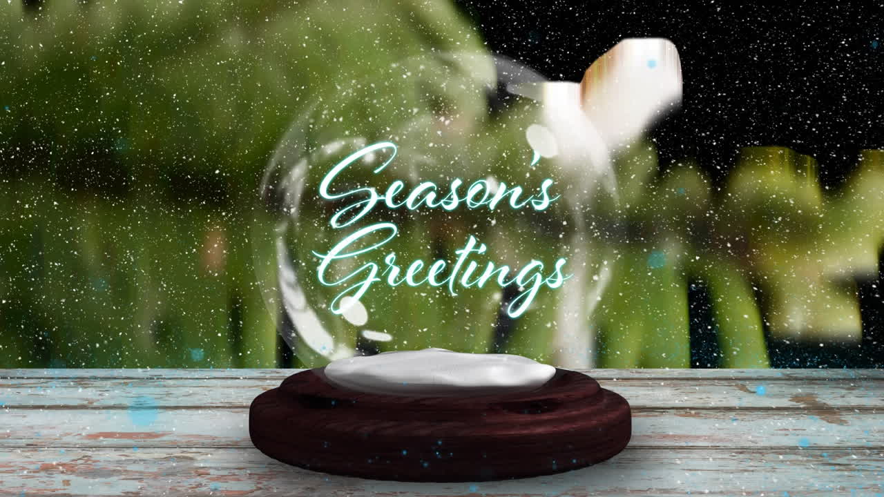 계절 인사와 눈이 떨어지는 위에 떨어지는 별과 함께 눈 지구의 애니메이션