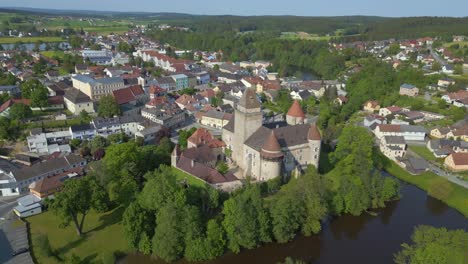 Gorgeous-aerial-top-view-flight-Austria-Heidenreichstein-castle-in-Europe,-summer-of-2023