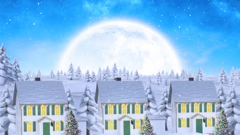 video composition with snow over winter scenery at night