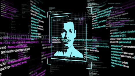 animación de imágenes de perfil digitales y lenguaje informático sobre fondo negro