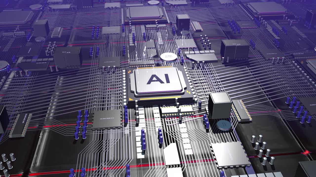 Artificial Intelligence CPU Processor Transferring Data To Cloud.