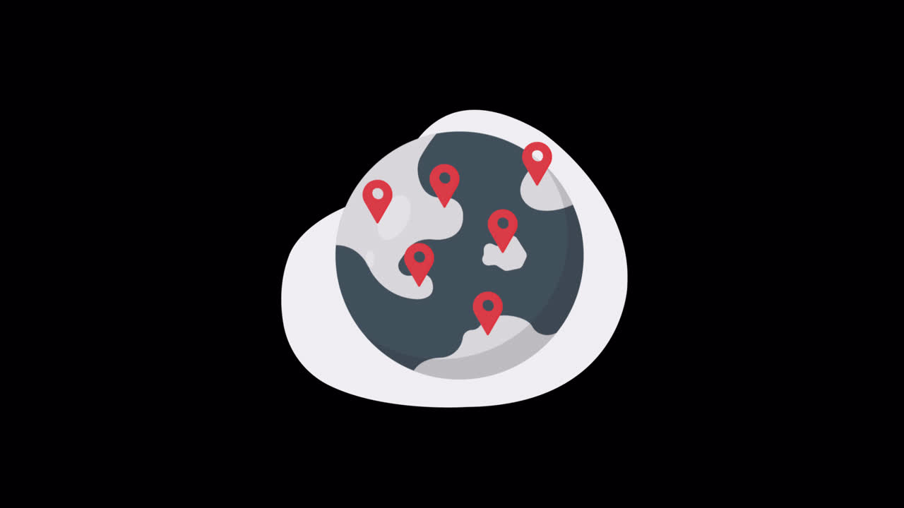 Animated Globe with Red Location Pins Appearing