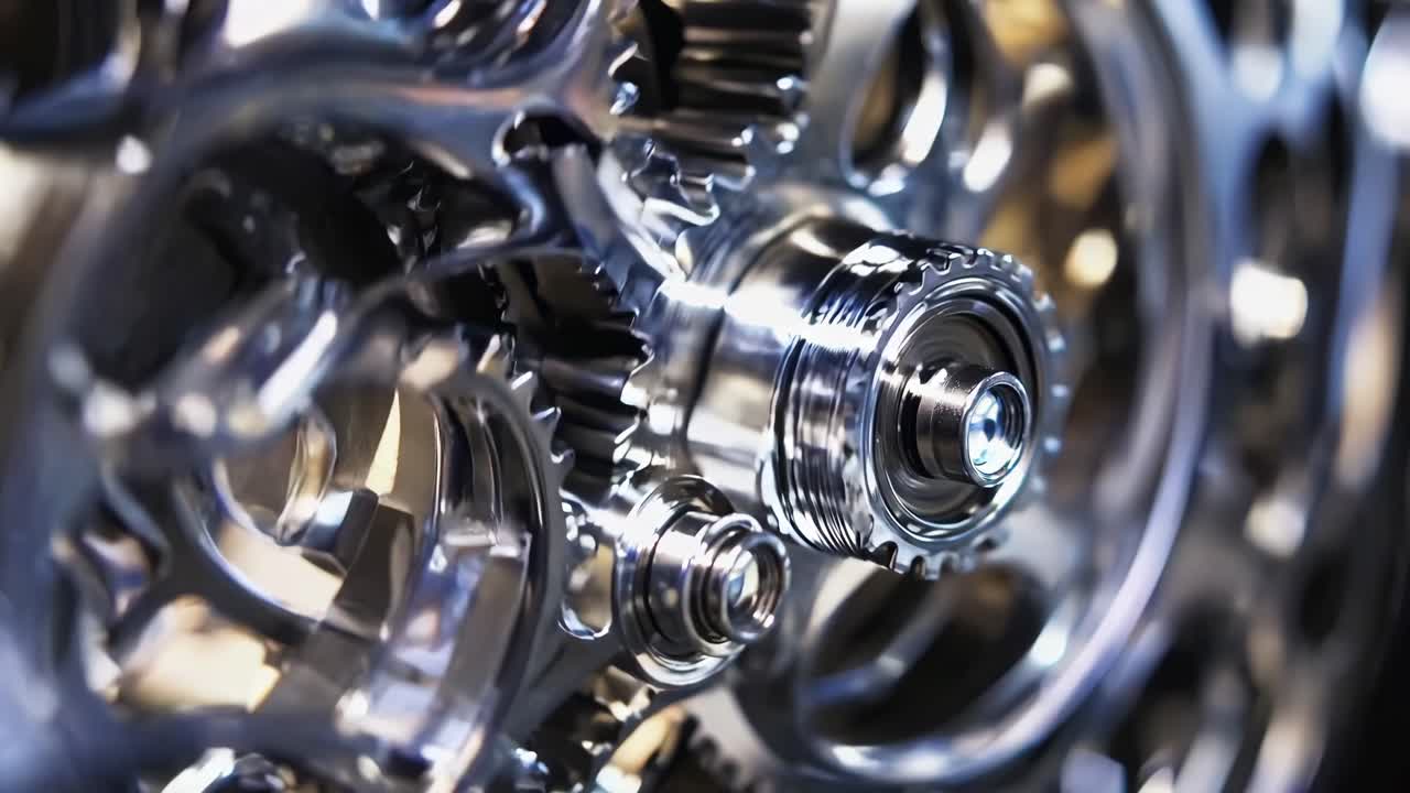 Close-up video of intricate gears in motion, showcasing a detailed and mechanical concept
