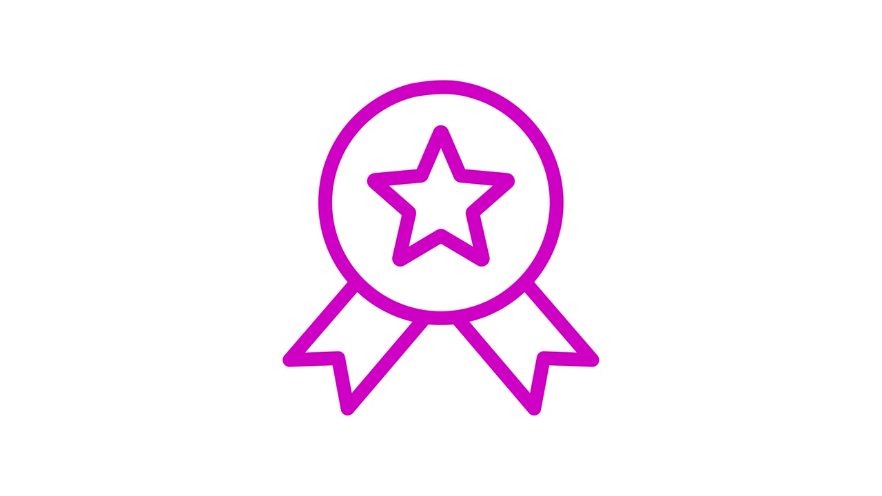 Animated Magenta Star Award Ribbon Icon on White Background