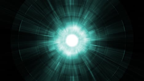 rotación de la tecnología de círculo de llamarada azul verde brillante sobre fondo negro. 4k 3d renderización de bucle sin costuras. gráfico de movimiento abstracto de pantalla digital de interfaz de usuario futurista azul iluminado hud.