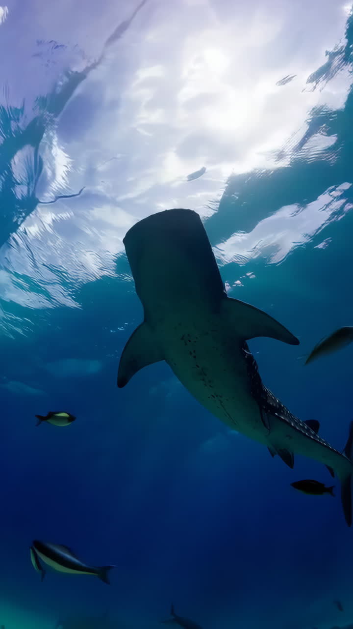Majestic Sharks Swimming Under Sunlit Ocean Surface