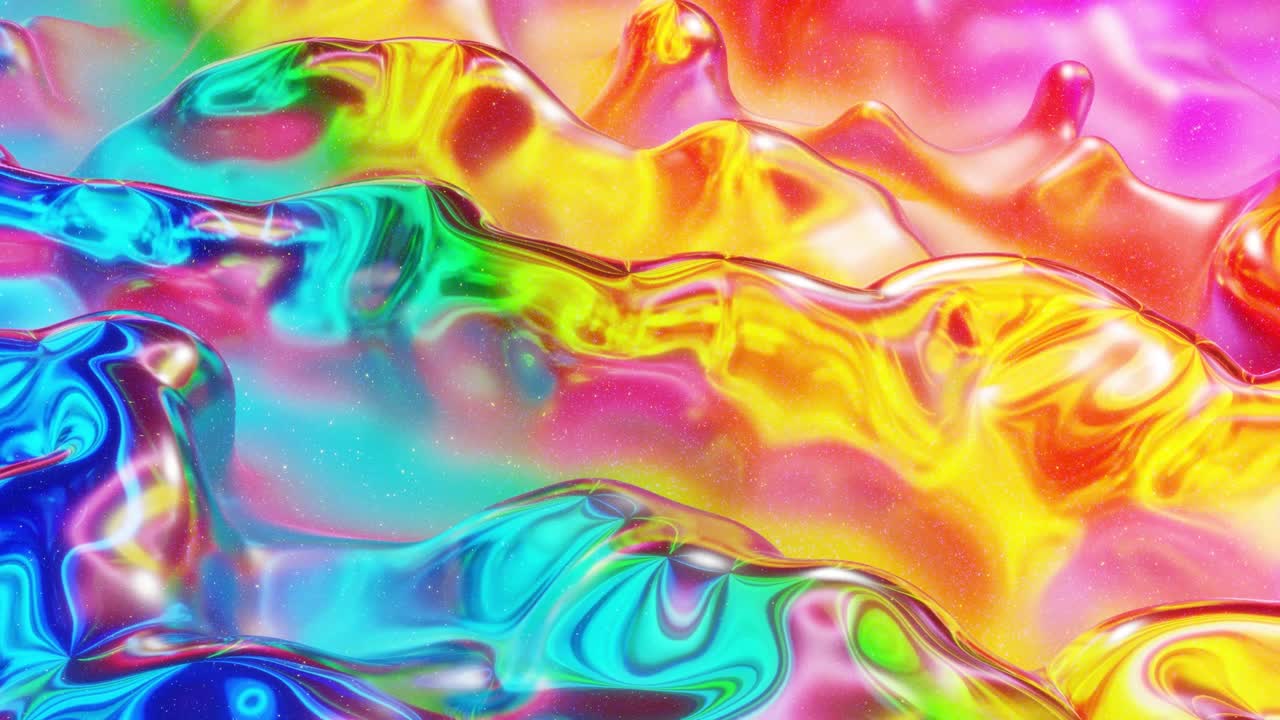 fondo abstracto en bucle. hermosa superficie ondulada iridescente de líquido con patrón, color de gradiente y ondas de flujo en él. arco iris brillante y fluido mate. bg creativo brillante con animación suave y suave.