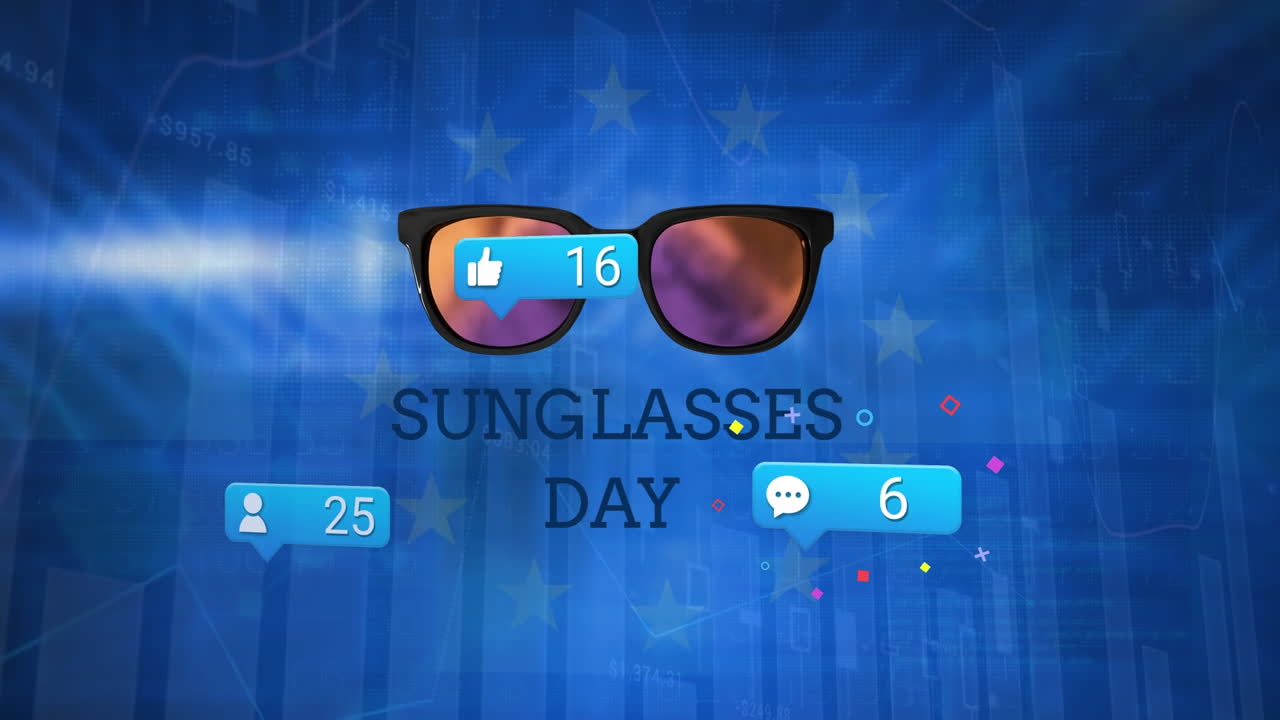 선글라스 위에 소셜 미디어 아이콘의 애니메이션 - 날 문자 및 선글라스