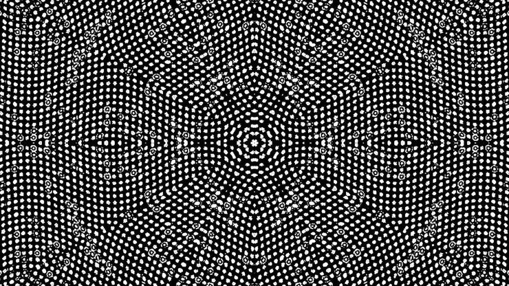 circle shape set of dots wave motion, colorful, on black background
