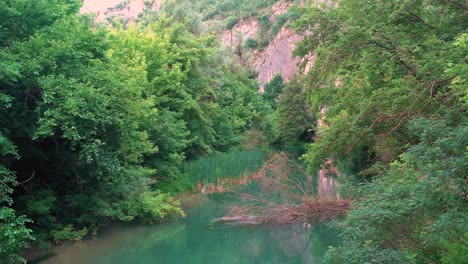 Seitwärts-Fliegen-über-Den-Panega-Fluss-Im-Geopark-Panega---Lukovit-Bulgarien