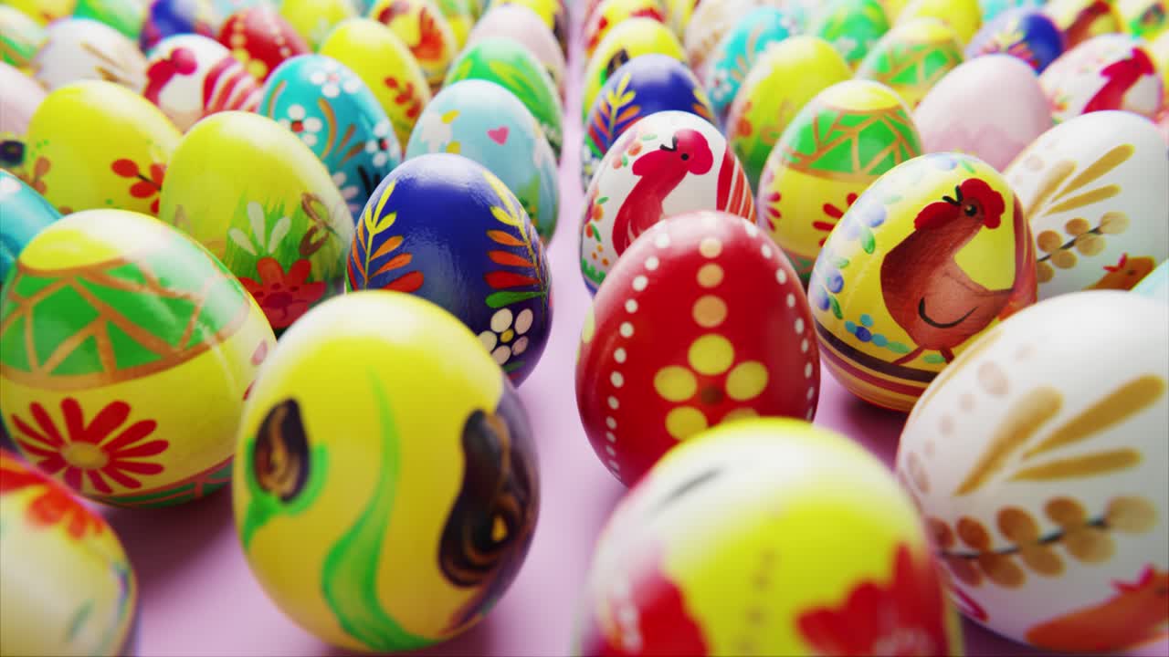 Close-Up of Many Colorful Hand-Painted Easter Eggs