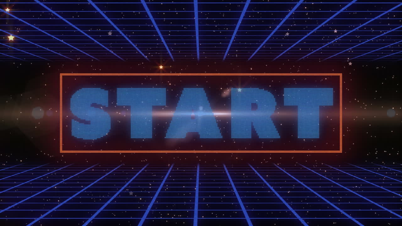 animación del texto de inicio sobre las estrellas en el cielo nocturno y la cuadrícula