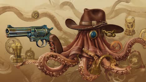 steampunk octopus gunslinger