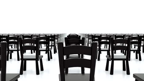 black chairs set in rows.