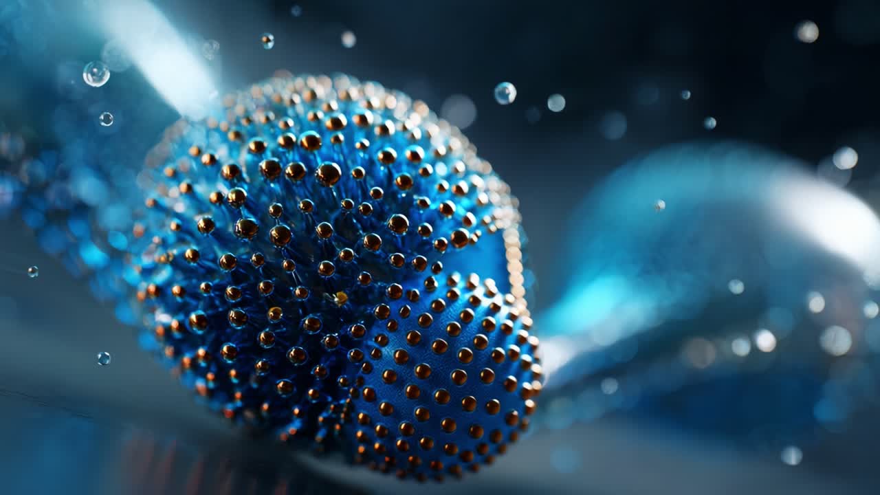 A captivating and intricate close-up view of a dynamic, fluid structure composed of shimmering blue and metallic particles, showcasing the interplay of light and textures with an ethereal background setting